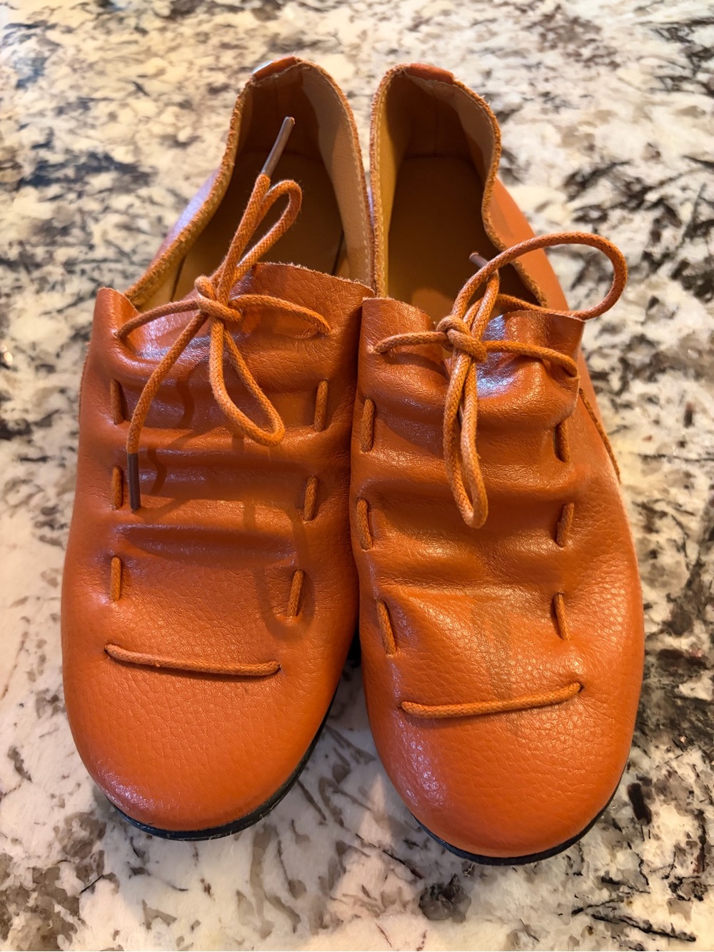 Women's Orange Leather Lace-Up Flats